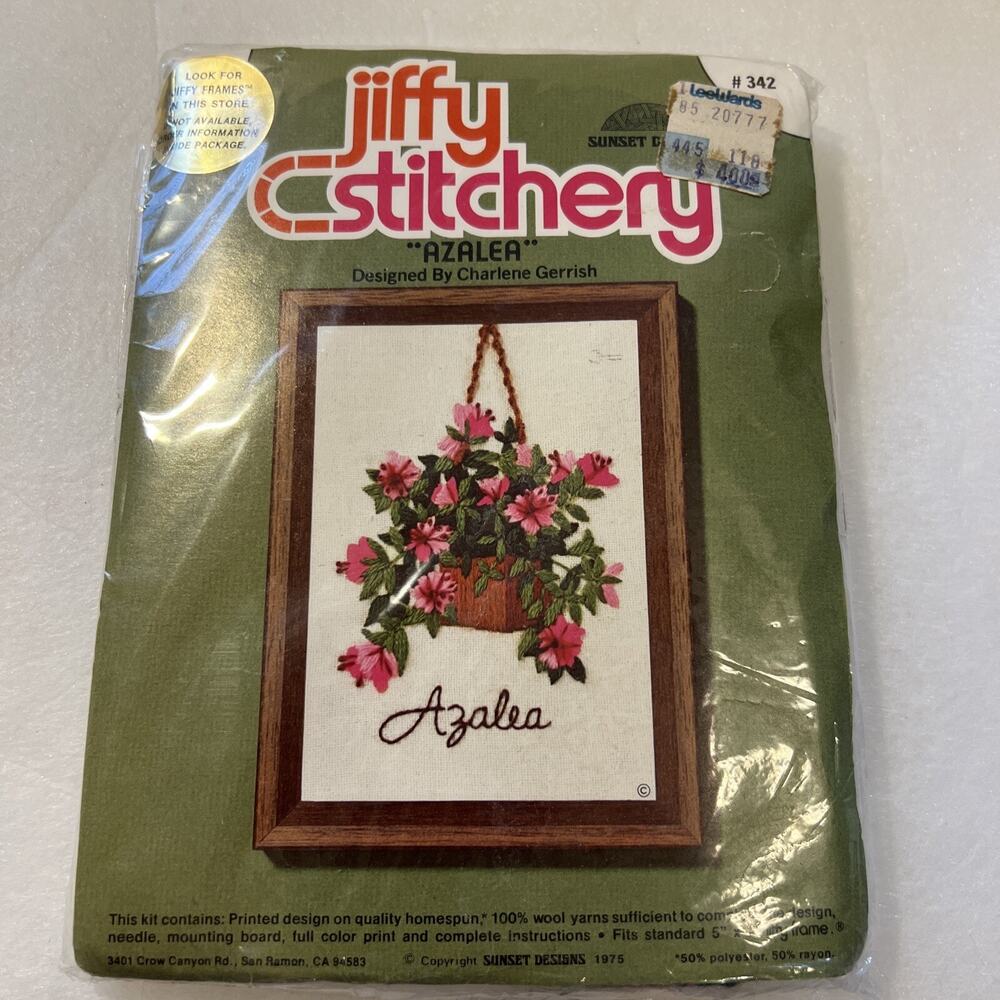 Vintage Sunset Designs Jiffy Stitchery Azalea Embroidery Kit #342 1975 NEW